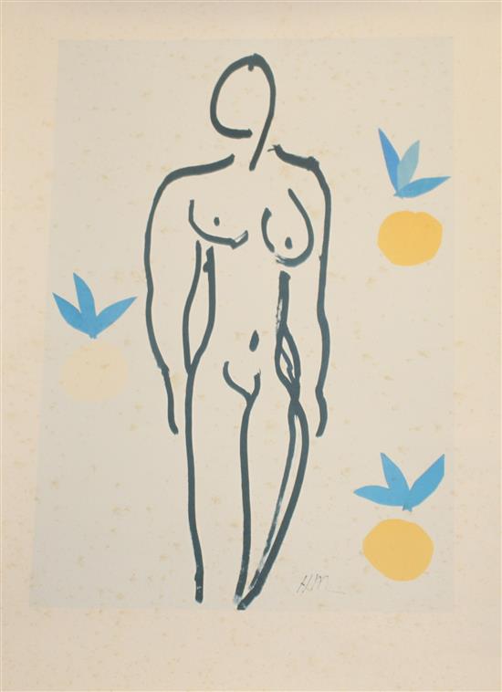 After Henri Matisse, colour print, Standing female nude, signed in the plate, overall 87 x 60cm